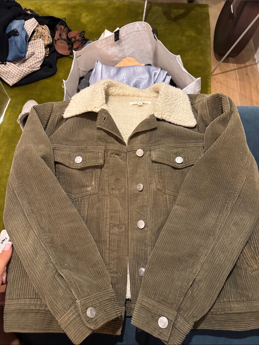 PACSUN Olive Corduroy Sherpa-Lined Field Jacket